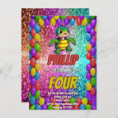 Turtle aangepaste karakter verjaardag uitnodiging (Voorkant / Achterkant)