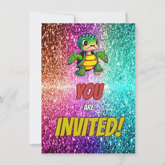 Turtle aangepaste karakter verjaardag uitnodiging (Achterkant)