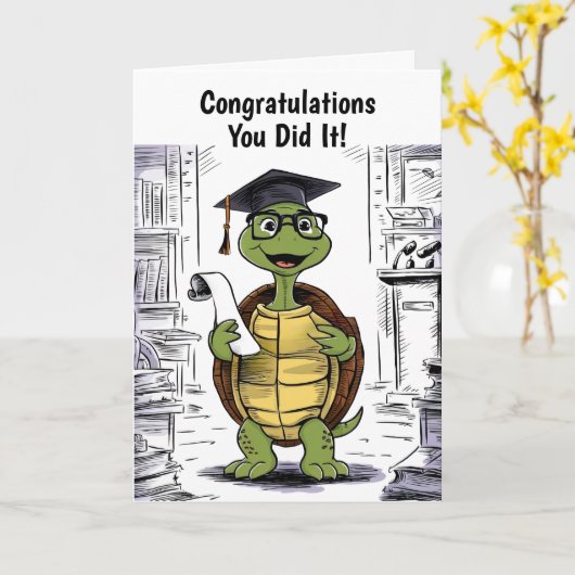 Turtle Afstuderen gepersonaliseerd Kaart (Gele Bloem)