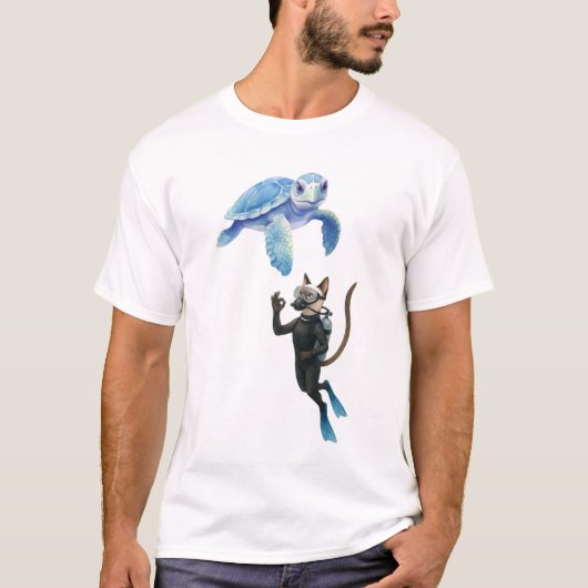 Turtle and Cat scuba diver  T-shirt (Voorkant)