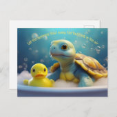 Turtle and Rubber Duck in the Bath Custom Text Briefkaart (Voorkant / Achterkant)