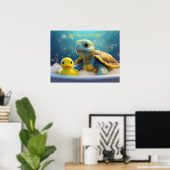 Turtle and Rubber Duck in the Bath Custom Text Poster (Thuiskantoor)