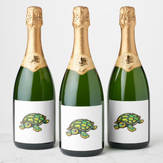 Turtle Animal Turtle Green Sparkling Wijnetiket (Flessen)