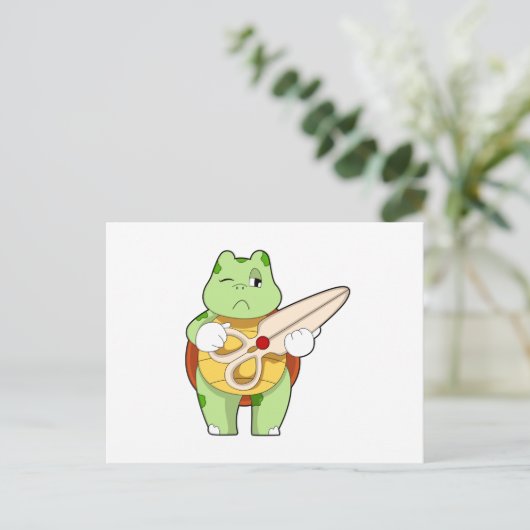 Turtle as Hairdresser with Scissors Briefkaart (Staand voorkant)