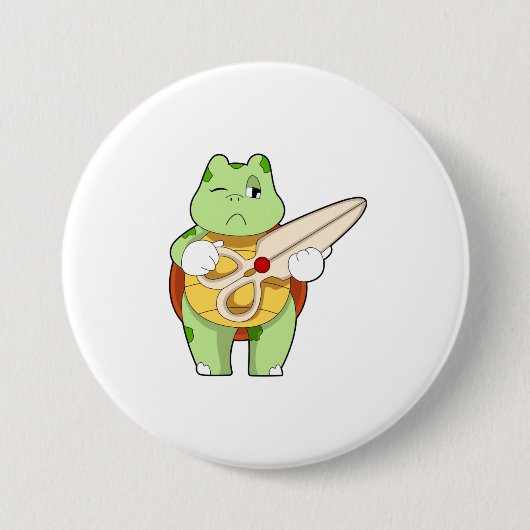 Turtle as Hairdresser with Scissors Ronde Button 7,6 Cm (Voorkant)