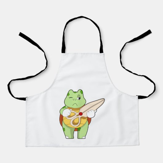 Turtle as Hairdresser with Scissors Schort (Voorkant)
