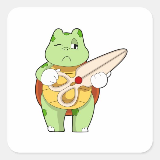Turtle as Hairdresser with Scissors Vierkante Sticker (Voorkant)