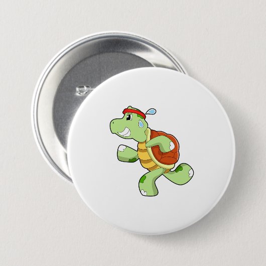 Turtle as Runner Ronde Button 7,6 Cm (Voorkant /achterkant)