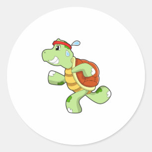 Turtle as Runner Ronde Sticker