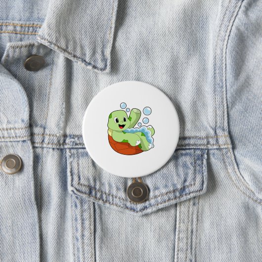 Turtle at Bathing with Foam Ronde Button 7,6 Cm (In situ)