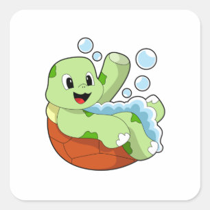 Turtle at Bathing with Foam Vierkante Sticker