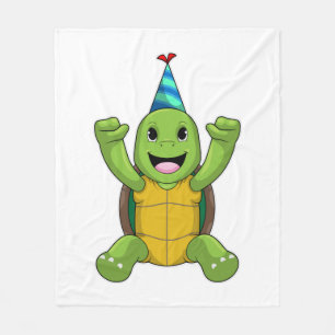 Turtle at Birthday with Party hat Fleece Deken
