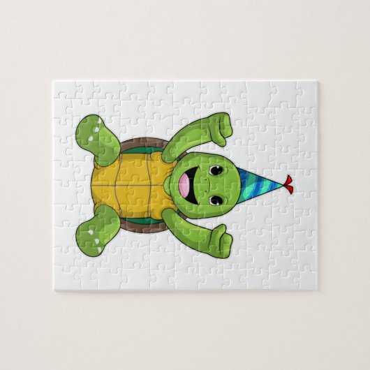 Turtle at Birthday with Party hat Legpuzzel (Horizontaal)