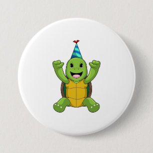 Turtle at Birthday with Party hat Ronde Button 7,6 Cm
