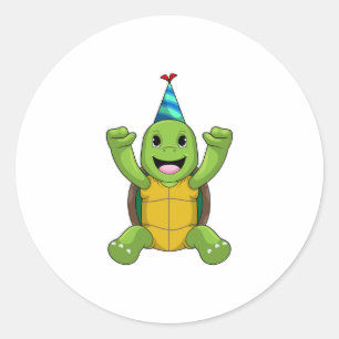 Turtle at Birthday with Party hat Ronde Sticker