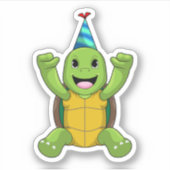 Turtle at Birthday with Party hat Sticker (Voorkant)