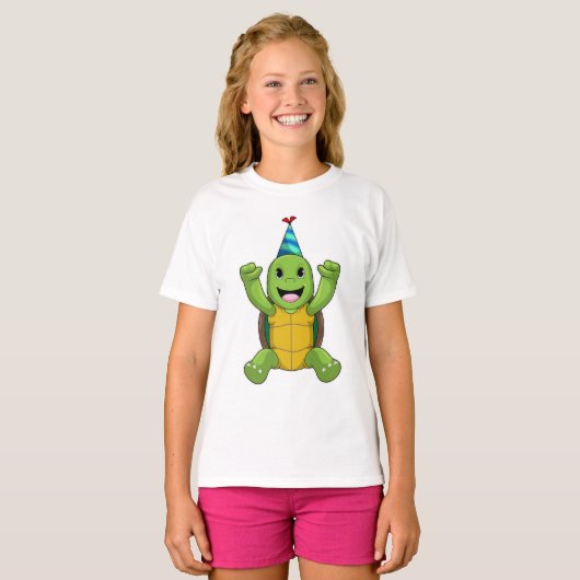 Turtle at Birthday with Party hat T-shirt (Voorkant volledig)
