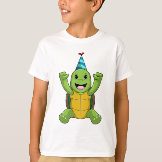 Turtle at Birthday with Party hat T-shirt (Voorkant)