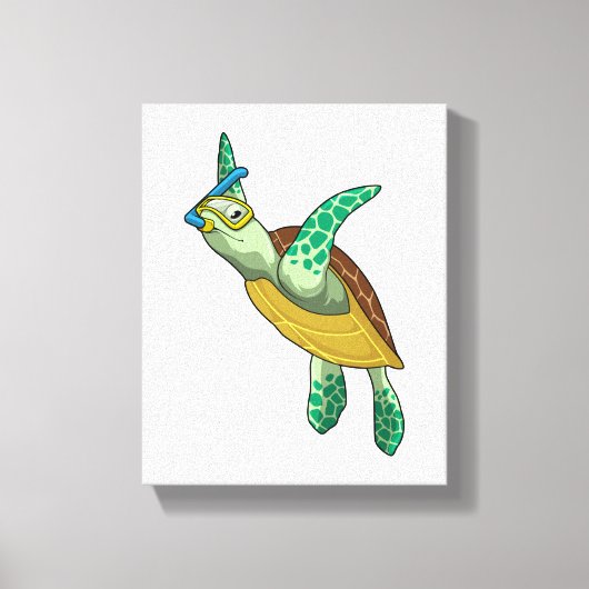 Turtle at Diving with Snorkel Canvas Afdruk (Voorkant)