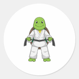 Turtle at Martial kuns with black Belt Ronde Sticker