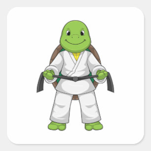 Turtle at Martial kuns with black Belt Vierkante Sticker