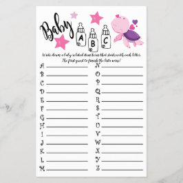 TURTLE BABY ABC BABY SHOWER GAME KAART