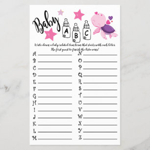 TURTLE BABY ABC BABY SHOWER GAME KAART