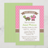 Turtle Baby shower Invitation roze Kaart (Voorkant / Achterkant)