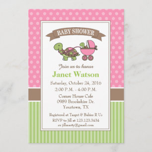 Turtle Baby shower Invitation roze Kaart