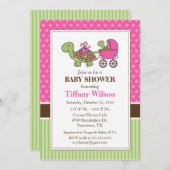 Turtle Baby shower Invitation roze Kaart (Voorkant / Achterkant)
