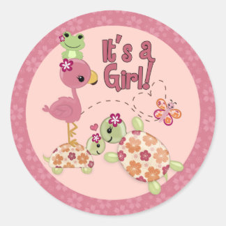 TURTLE Baby shower Once Upon a Pond ronde sticker