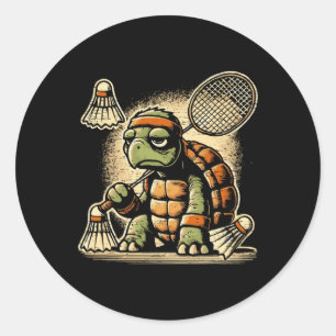 Turtle Badminton Player Shuttle Racket 2 Ronde Sticker