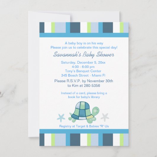 Turtle Bay Stripes Baby shower garçon Invitation (Devant)