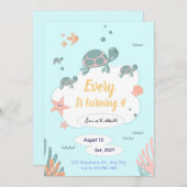 Turtle Birthday invitation under the sea invite Kaart (Voorkant / Achterkant)