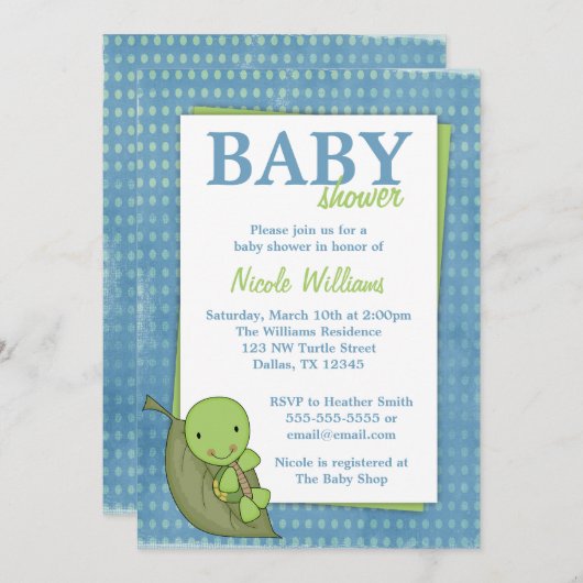 Turtle Blue Polka Dot Baby Shower Invitations (Devant / Derrière)