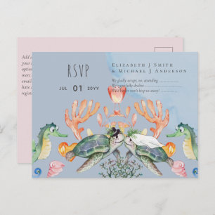 Turtle Bride en Groom Ocean Zee Life Wedding RSVP Briefkaart