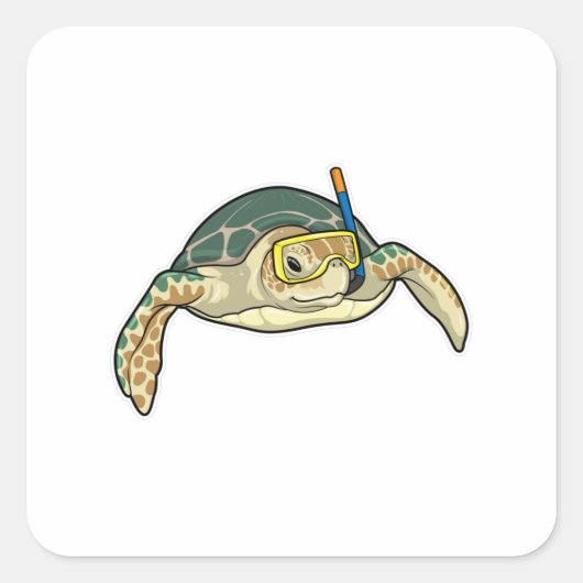 Turtle Diver Snorkel Vierkante Sticker (Voorkant)