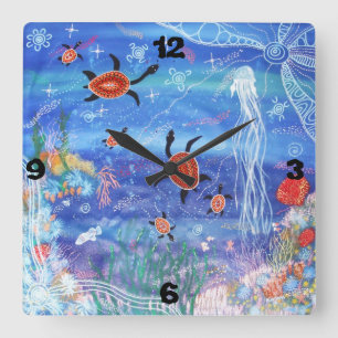 Turtle Dreaming Wall Clock Vierkante Klok