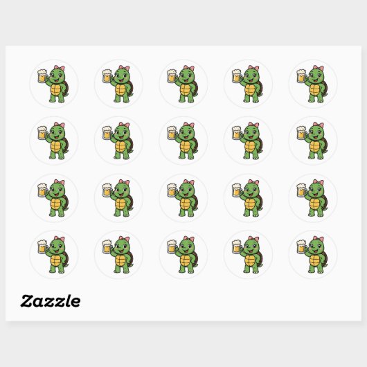 Turtle drinking beer ronde sticker (Vel)