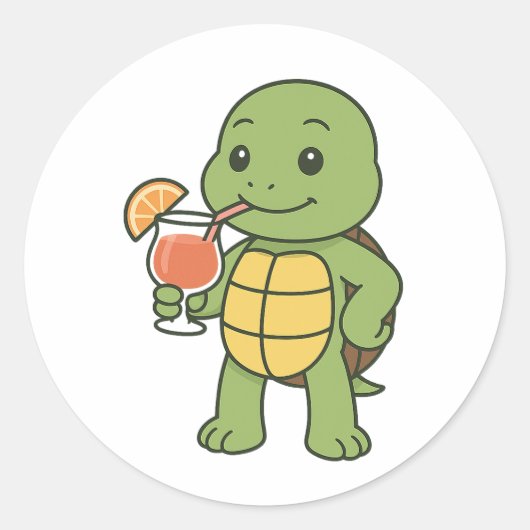 Turtle drinking cocktail  ronde sticker (Voorkant)