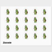 Turtle drinking coffee ronde sticker (Vel)