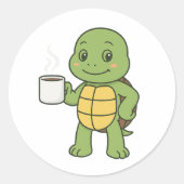 Turtle drinking coffee ronde sticker (Voorkant)