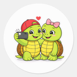 Turtle duo selfie fun ronde sticker