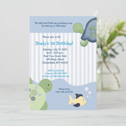 TURTLE ET Poisson DE RÉEF 5x7 Invitation d'anniver (Debout devant)