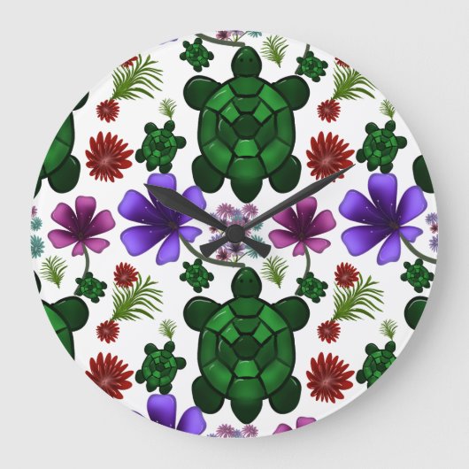 Turtle floral pattern  grote klok (Voorkant)