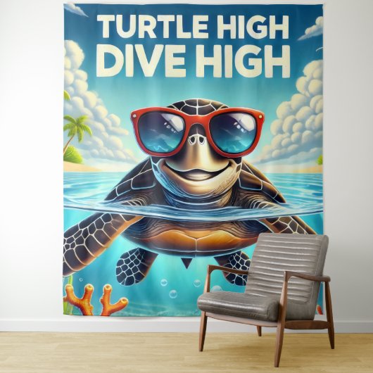 Turtle High Dive Artwork Perfect for Turtle Lovers Wandkleed (In situ)