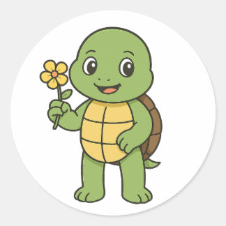 Turtle holding a flower ronde sticker
