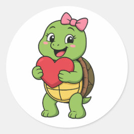 Turtle holding a heart ronde sticker