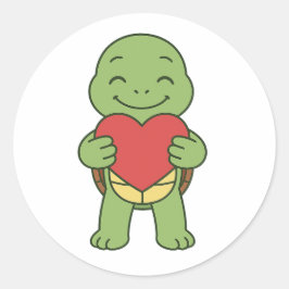 Turtle holding heart  ronde sticker