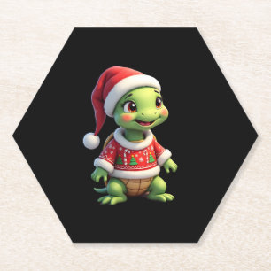 Turtle lelijke trui kerstman hoed kerst T-shirt (1 Kartonnen Onderzetters
